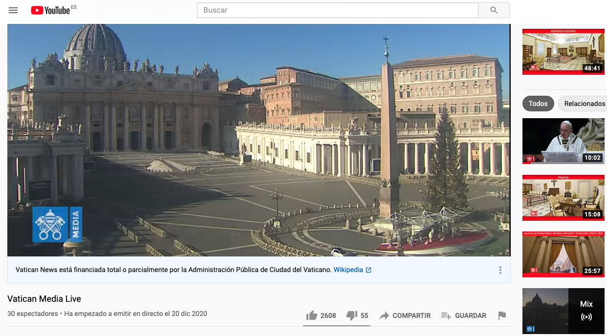 Emisión de misas desde el Vaticano en YouTube