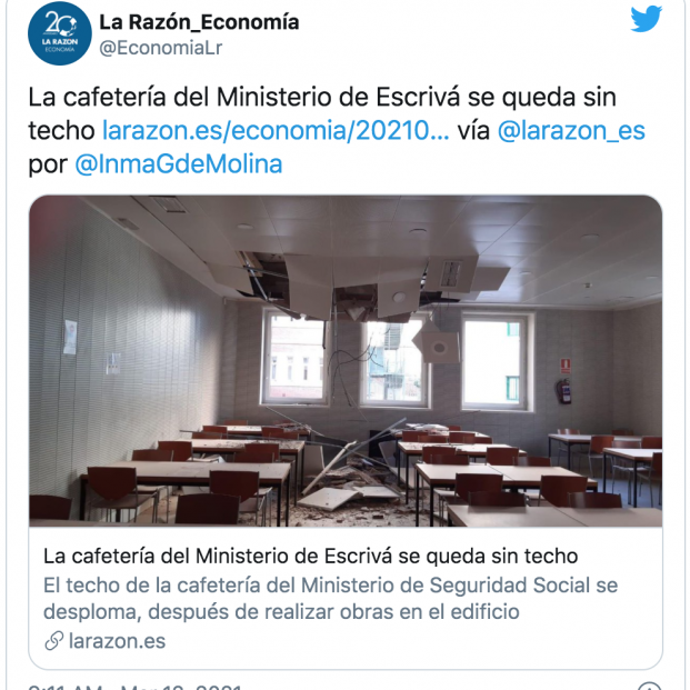 Escrivá: La cafetería de su ministerio se desploma