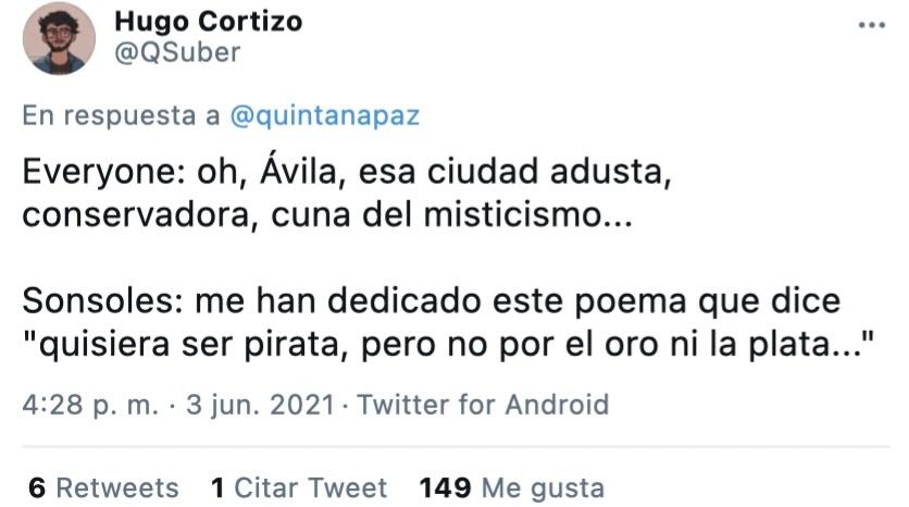 Tuit cómico sobre el poema erótico de Sonsoles Soto